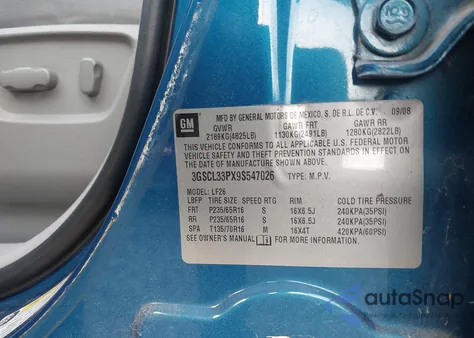 2009 Saturn Vue 4-Cyl Xe z USA, uszkodzony, nr VIN 3GSCL33PX9S547026